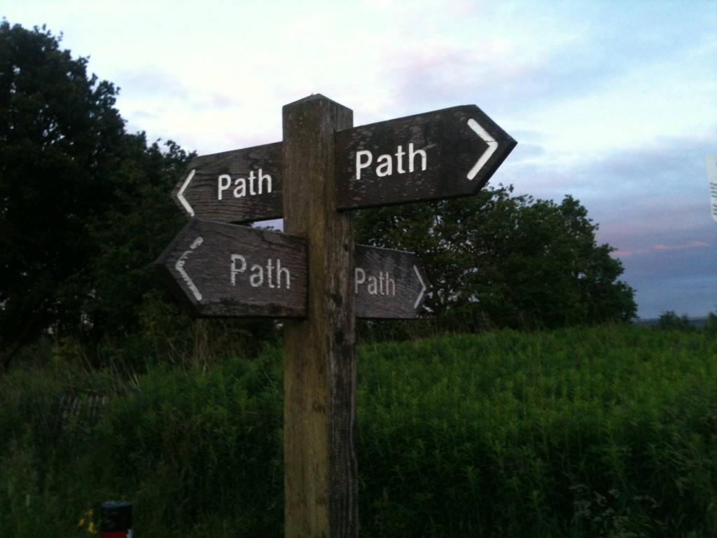 Directional signs all say "path"
