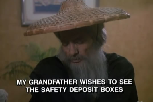 Face is dressed as an old Hong Kong guy