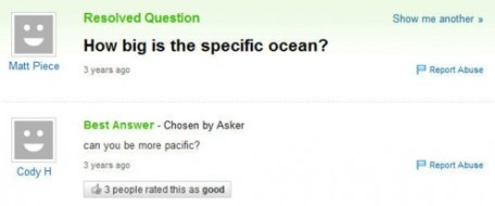 Yahoo! Answers question asks "How big is the specific ocean"