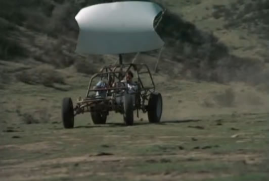 Murdock and B.A. in a wind buggy