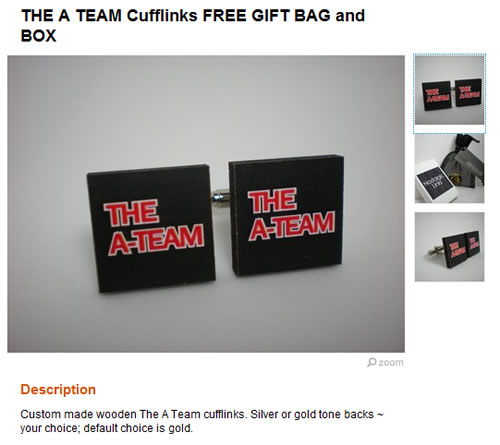 A-Team cufflinks listed on Etsy