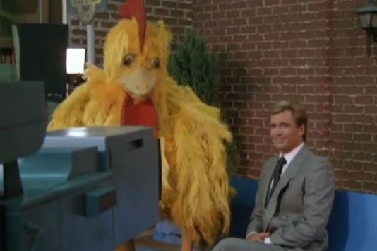 Face and a giant chicken