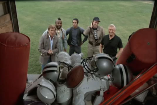The A-Team and Frankie look at some football equipment