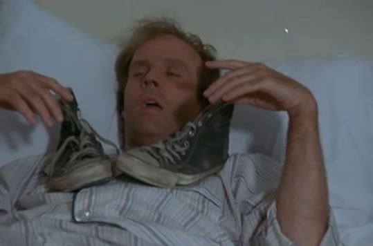 Murdock sleeps with his shoes nearby