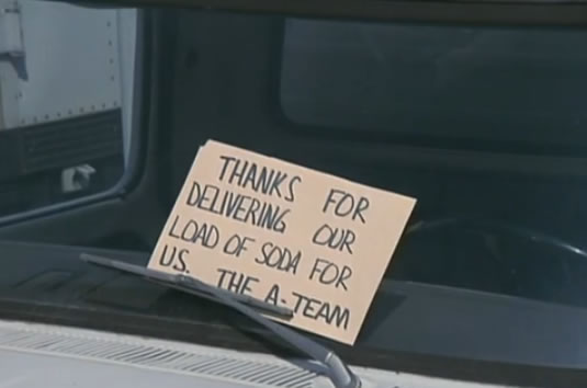 'Thanks for delivering our soda' sign