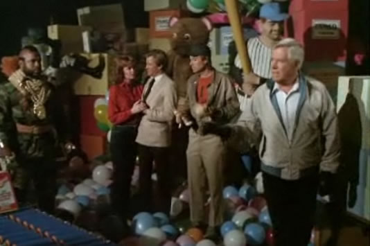 The team is trapped in a toy warehouse