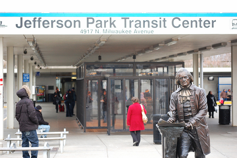 Thomas Jefferson statue at Jefferson Park Transit Center.