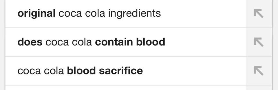 "Does Coca Cola Contain Blood" - "Coca Cola Blood Sacrifice"