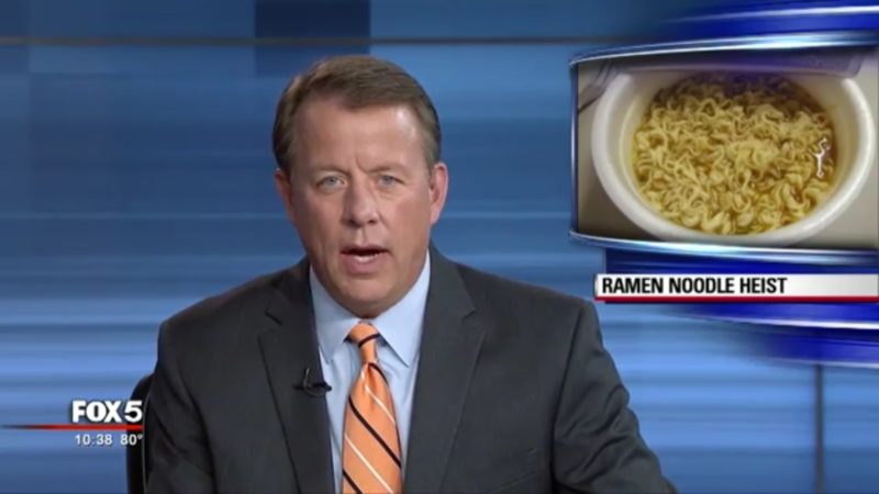 News anchor reads story about the Ramen Noodle Heist