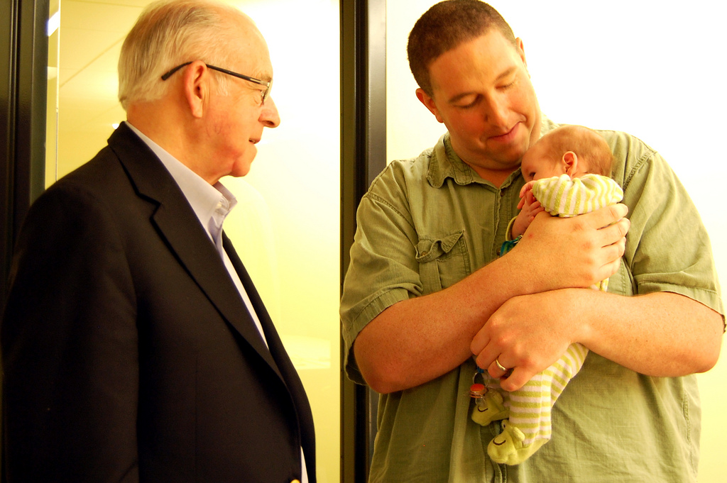 Carl Kasell with Brady and the baby
