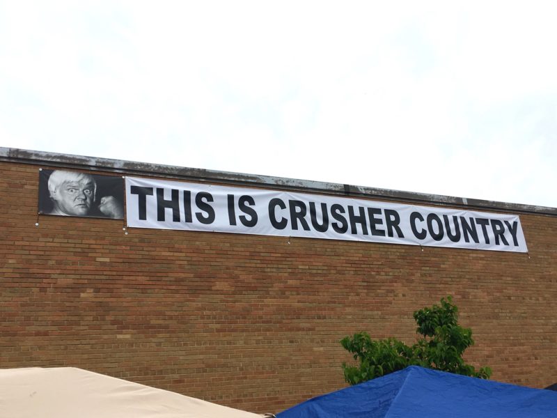A giant banner: "This is Crusher Country"