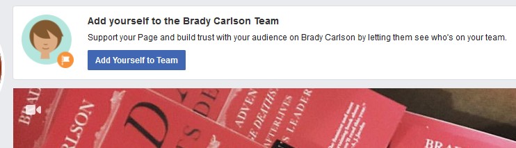 Facebook suggests: "Add yourself to the Brady Carlson team"