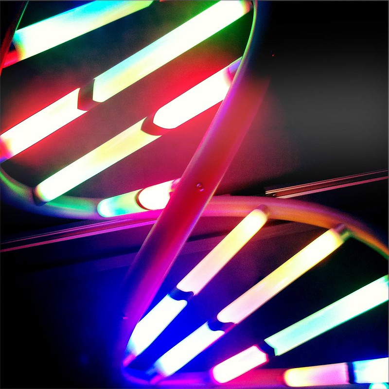 An illuminated double helix. (Photo by Hein Boekhout via Flickr/Creative Commons https://flic.kr/p/a2jqeu)