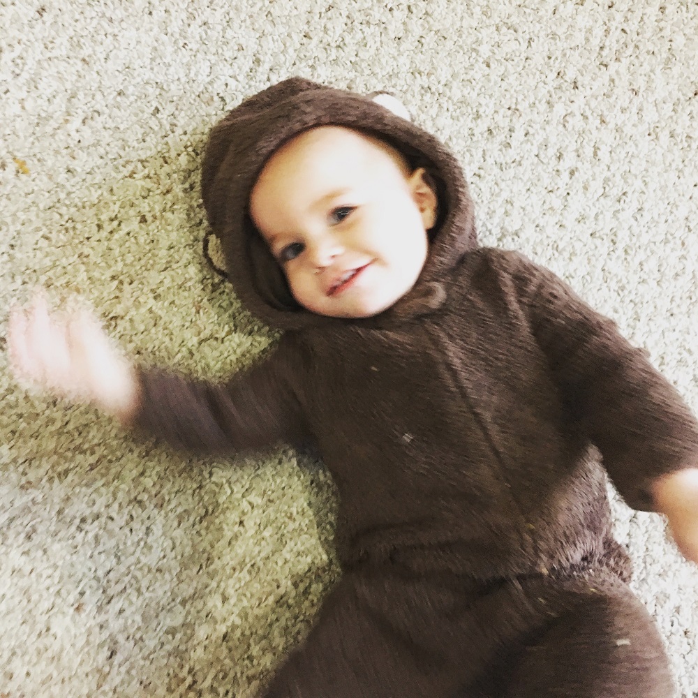 Baby girl in her baby bear costume