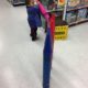 Two year old with giant crayons