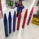 Two year old with giant crayons