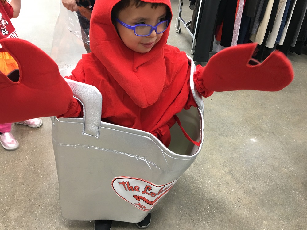 Four year old as a lobster in a pot