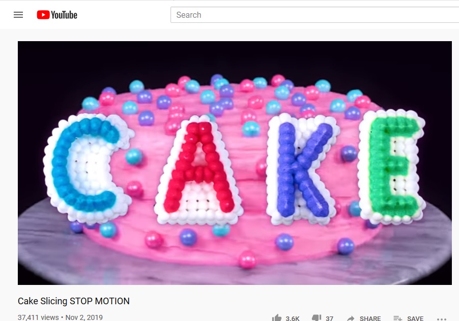 Screencap of a page on YouTube with a video about CAKE