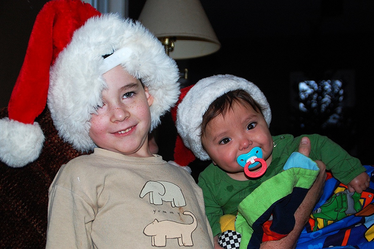 The Carlson boys in their Santa hats