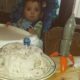One year old and his moon birthday cake