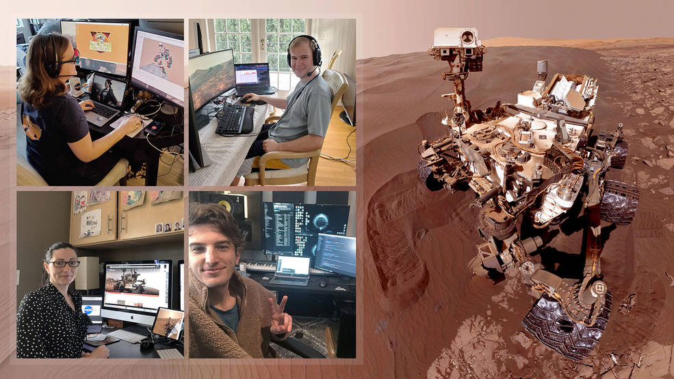 Members of NASA's Curiosity Mars rover mission team photographed themselves on March 20, 2020, the first day the entire mission team worked remotely from home. Credits: NASA/JPL-Caltech