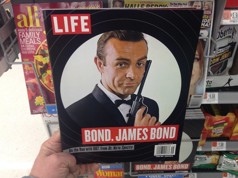 On the cover of LIFE Magazine, a photo of Sean Connery and the headline "BOND. JAMES BOND." (Photo by Mike Mozart via Flickr/Creative Commons https://flic.kr/p/B2Ed5q)