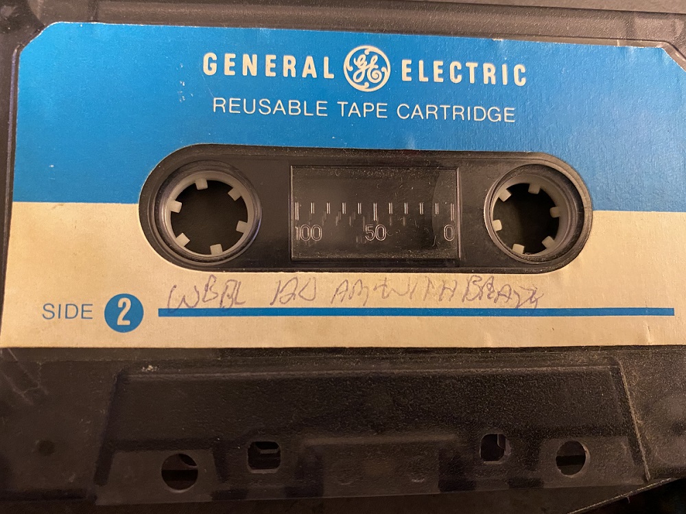 Cassette tape marked "WBBL 120 AM with Brady"