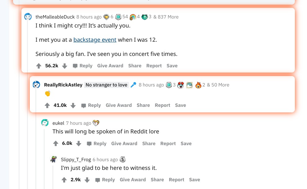 Rick Astley gets Rickrolled on Reddit