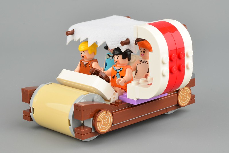 A LEGO Flintstones car, with Fred, Barney, Wilma and Betty inside. (Photo by Brickset via Flickr/Creative Commons https://flic.kr/p/2dFbQ3y)