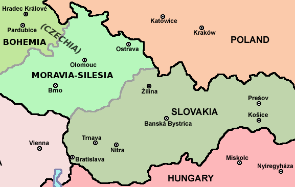 Map of Czech Republic and Slovakia