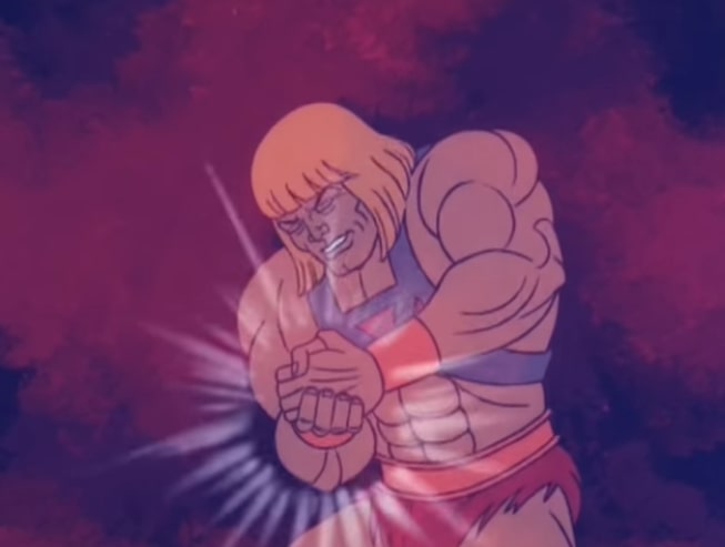 He-Man crushes the Diamond Ray of Disappearance while partially disappearing himself