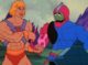 He-Man bends Trapjaw's lasertron arm backwards. Trapjaw looks miffed and surprised