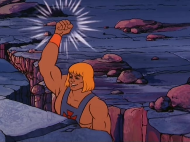 He-Man is happy because he's got the glowing diamond!