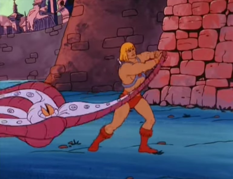 He-Man tosses an octopus thing