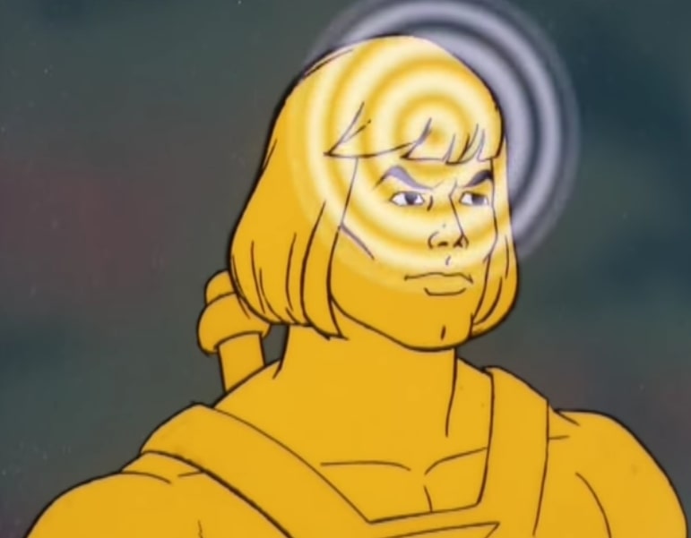 Solid gold He-Man sends brainwaves to the Sorceress