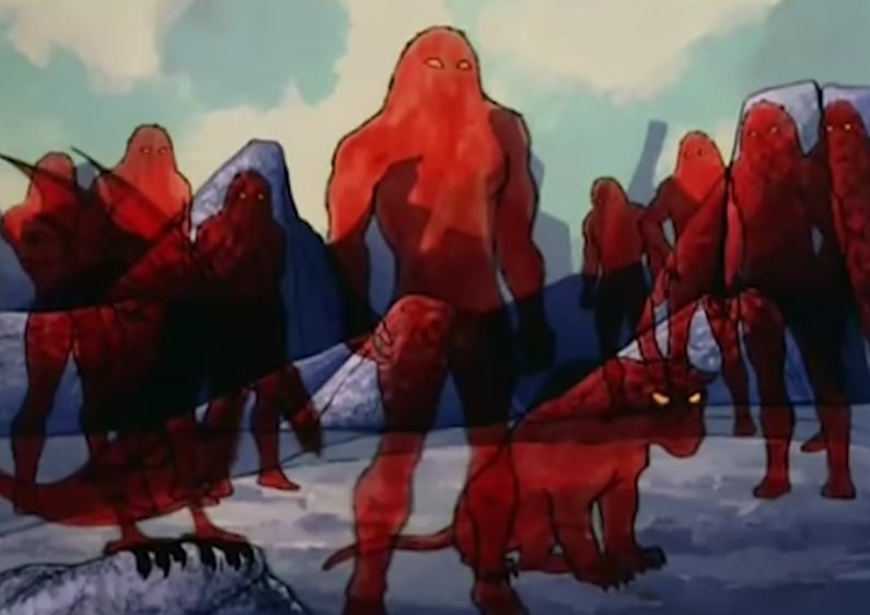 The Fire People are red transparent creatures with human-like shapes, only not as detailed. Also they have glowing yellow eyes.
