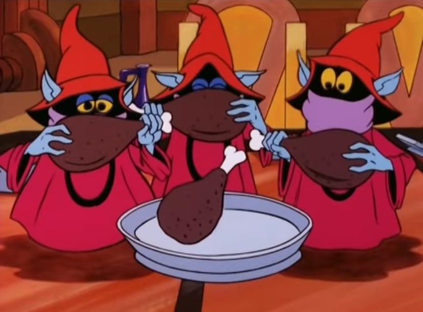 Three Orkos eat turkey