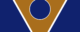 Flag of New Atlantis: an orange-brown triangle pointing downward, with a white border and a navy blue circle in the middle, set against a navy blue rectangle. Hyméros, CC BY-SA 4.0 https://creativecommons.org/licenses/by-sa/4.0, via Wikimedia Commons.