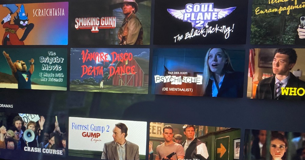 Part of the selection menu for NestFlix, featuring "Scratchtasia," "Terms of Enrampagement" and other shows