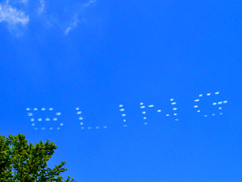 A skywriter put the word "BLING" into the sky. (Photo by Matt Niemi via Flickr/Creative Commons https://flic.kr/p/3MmAa)