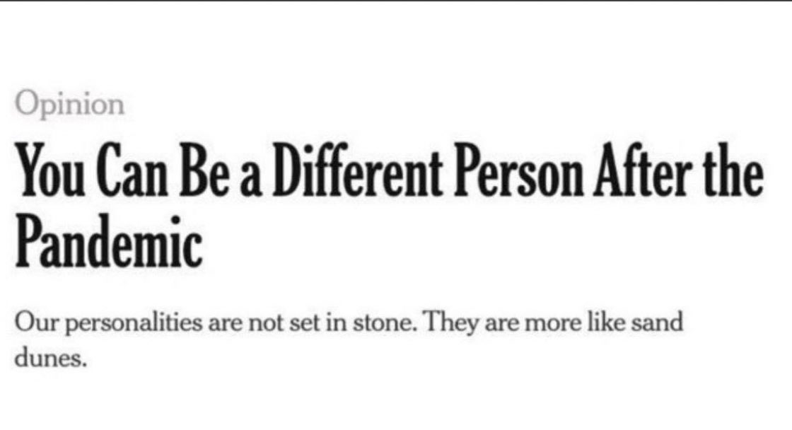 The Atlantic headline reads: "You Can Be a Different Person After the Pandemic"