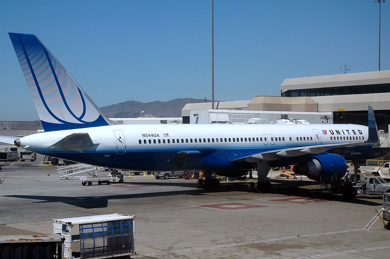 A United 757-222 jet at the gate. (Photo by Caribb via Flickr/Creative Commons https://flic.kr/p/5ij6DR)