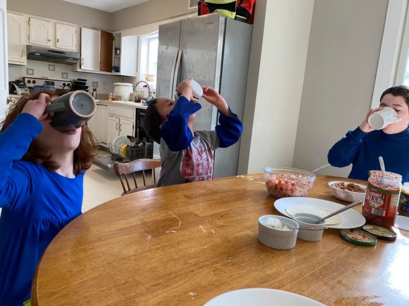 The Carlson Kids are drinking their kid lattes.