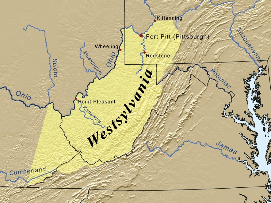 A map of the proposed state of Westsylvania. By Kmusser - self-made, based on A History of the People of the United States: From the Revolution to the Civil War by John Bach McMaster; The Life and Times of Thomas Smith 1745-1809 by Burton Alva Konkle; and The Westsylvania Pioneers, 1774-1776 by Harold Frederic, CC BY-SA 2.5, https://commons.wikimedia.org/w/index.php?curid=3024751