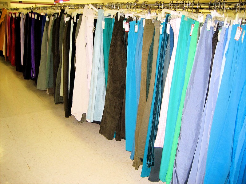 A rack of pants at a store. The pants are not 3,000 years old. (Photo by CJ Sorg via Flickr/Creative Commons https://flic.kr/p/BtgCL)