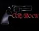 The "Cop Rock" logo is an outline of a police revolver with the words "COP ROCK" written in red underneath. There's also a musical note in between "COP" and "ROCK"