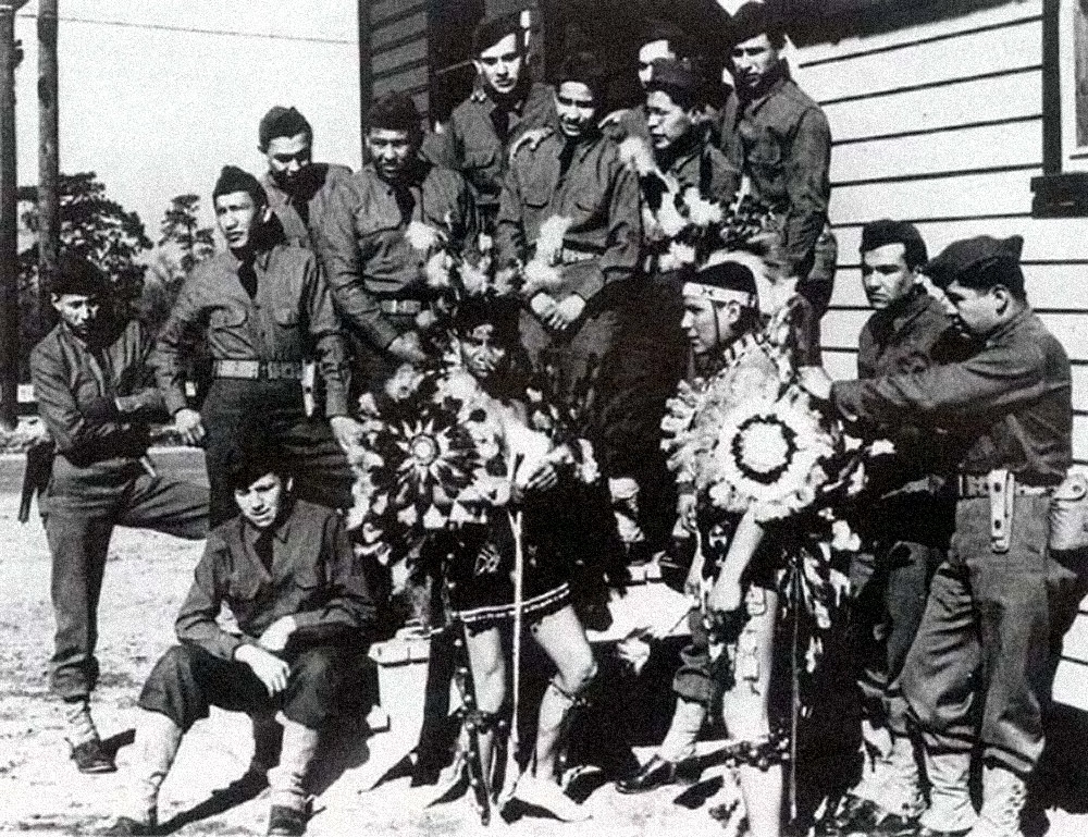 Comanche code talkers of the 4th Signal Company (U.S. Army Signal Center and Ft. Gordon). Photo by U.S. Army via Wikicommons https://en.wikipedia.org/wiki/Code_talker#/media/File:Comanche_Code_Talkers.jpg