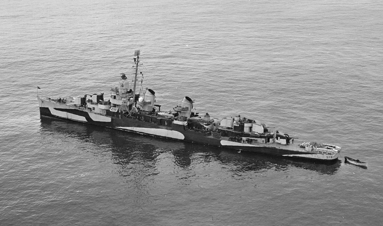 USS William D. Porter (DD-579), in Massacre Bay, Attu, Aleutian Islands, with other destroyers, 9 June 1944. (Navy photo via Wikicommons https://en.wikipedia.org/wiki/USS_William_D._Porter_(DD-579)#/media/File:USS_William_D._Porter_(DD-579)_in_Massacre_Bay,_Attu,_on_9_June_1944_(NH_97804).jpg)