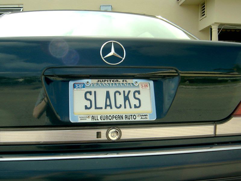 A Pennsylvania license plate reads "SLACKS." (Photo by anda logn via Flickr/Creative Commons https://flic.kr/p/cEUBu)