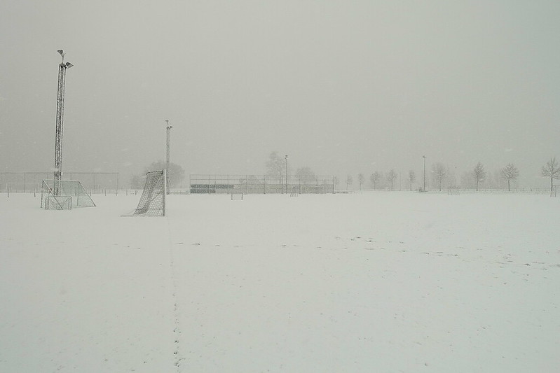 A playing field covered in snow, though not the one where the Snow Bowl was played. (Photo by Marja S via Flickr/Creative Commons https://flic.kr/p/21guoSY)